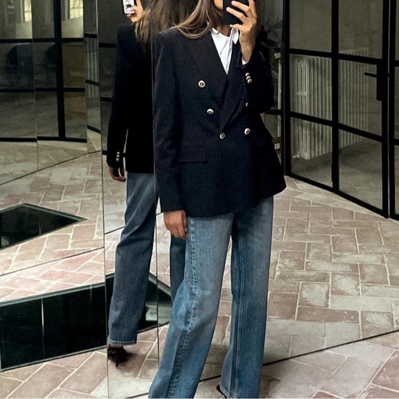 ZARA Double Breasted Blazer Jacket Black Blogger Favorite Size Small S - Picture 5 of 16